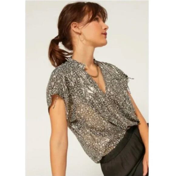 Anthropologie Current Air Amy Metallic Shimmer Ditsy Floral Blouse - Picture 1 of 6
